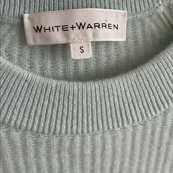 White + Warren lofty Fisherman Rib Cashmere Sweater Pale Jade (blue/green) S NWT - Picture 7 of 13